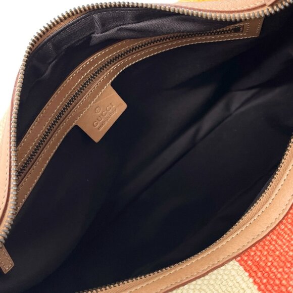 GUCCI Vintage Horsebit Multicolor Stripe Hobo Bag Zip Camel Canvas [106018] - Picture 10 of 12
